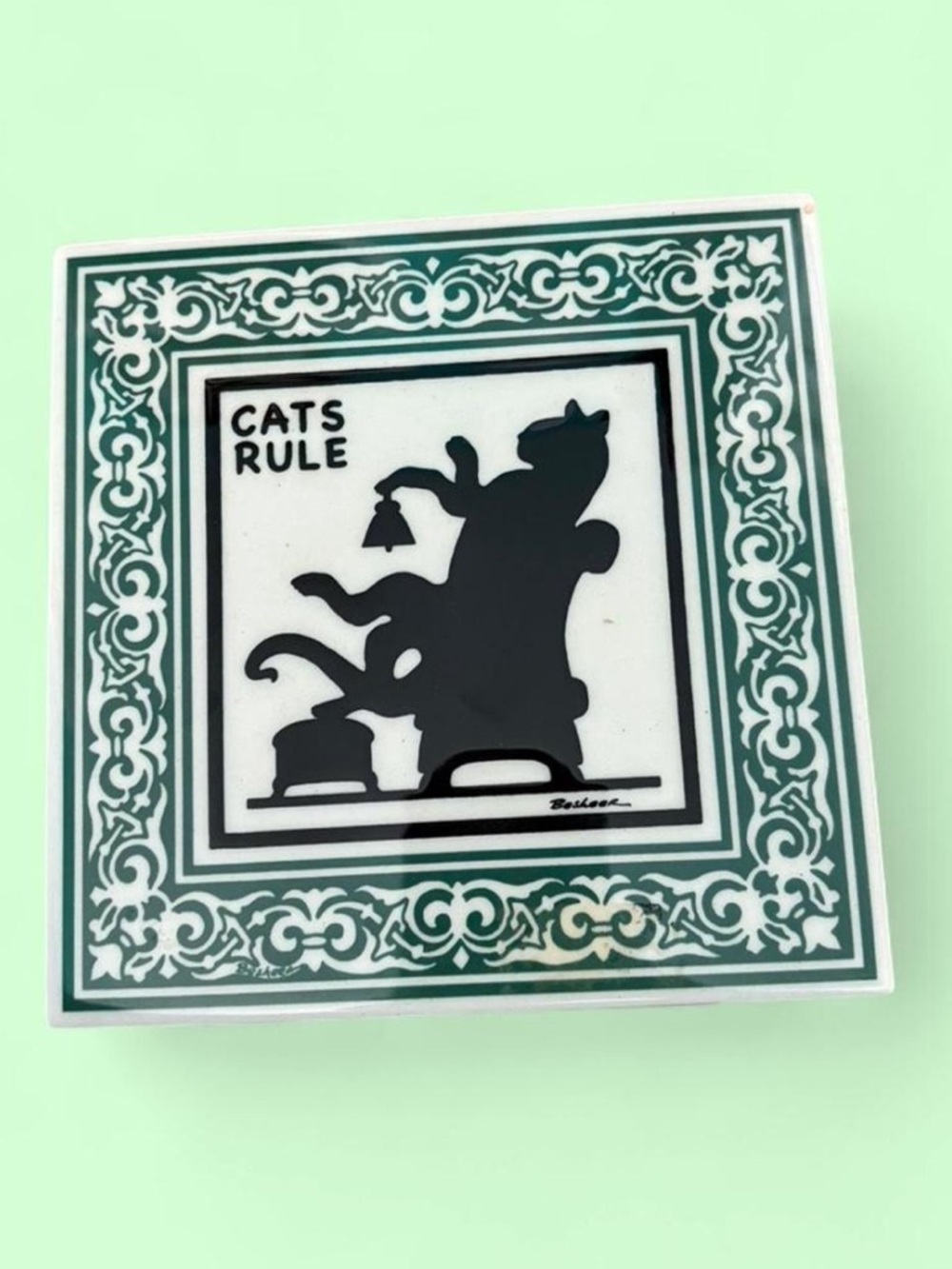 “Cats Rule” Vintage Ceramic Tile Wall Decor
